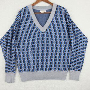 Christian Siriano Sweater Womens Large Blue Geometric Argyle Dolman Cozy Knit